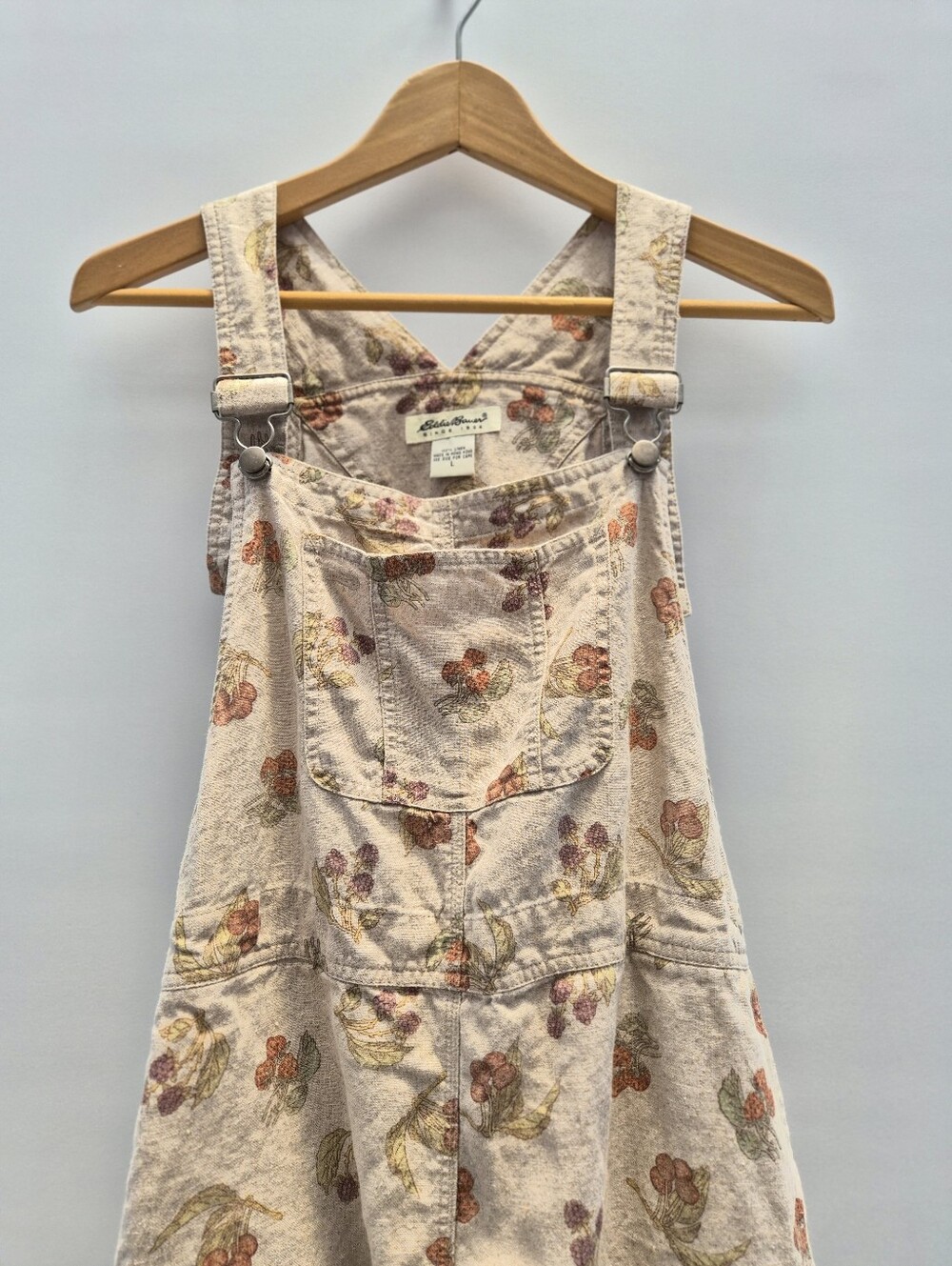 Vtg 90s Eddie Bauer Linen Berry Overalls Jumper Dress L Cottagecore Whimsigoth - Picture 2 of 12